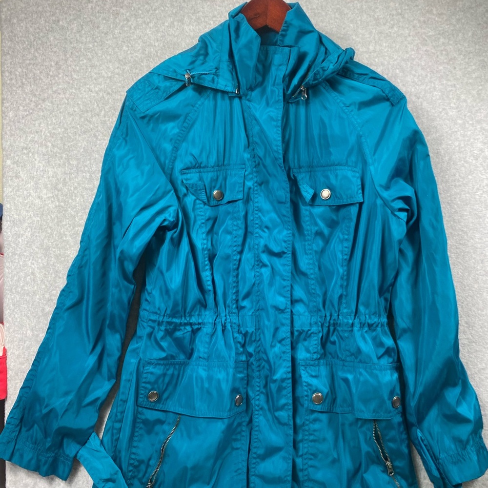 a.n.a Blue Utility Jacket with Hood and Drawstring Waist